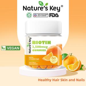 Nature's Key Halal 2500mcg Biotin Edible  Vitamin C E Support  Nails Beautiful Skin Vegan Orange Flavor wellness Healthcare Dietary Fitness Supplement Collagen skin care gluten free  boost hair