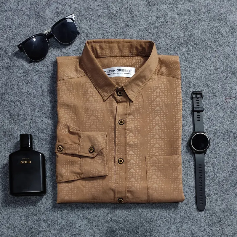 Kemeja Embos Sultan Lengan Panjang Pria Mocca Piramid Casual Slimfit 2