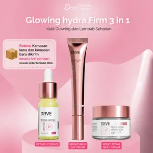 Drve Glowing Kit Bundle 3 (Retinol Essence+Brightening Day Cream+Moisturizing Night Cream) Solusi Wajah Mulus, Cerah, & Bebas Kerutan |  Transformasi Kulit Sehat dari Pagi hingga Malam