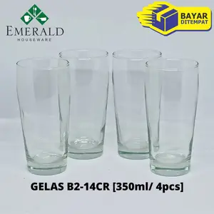 Gelas Kaca Bening Polos Unik Cantik B2-14CR [350 ml / 4 pcs] Set Simple Food