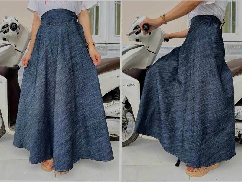 Váy Chống Nắng Nữ - Váy Jean Chống Nắng FeeSize Dáng Xoè (Dán+Nút Bấm) Vải Dày Đẹp - Bikini Ngọc Chinh