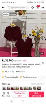 Product Review of Setelan One Set Wanita Jumbo LD 132 Muat sampai 100KG Bahan Crinckle Airflow Premium from t**1 2