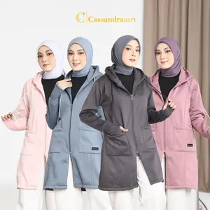 Cassandraasri Ghania Outer Muslimah Jaket Wanita Panjang Syar'i Terlaris Material PREMIUM FLEECE TEBAL 280g dengan Hoodie & Kantong Variasi