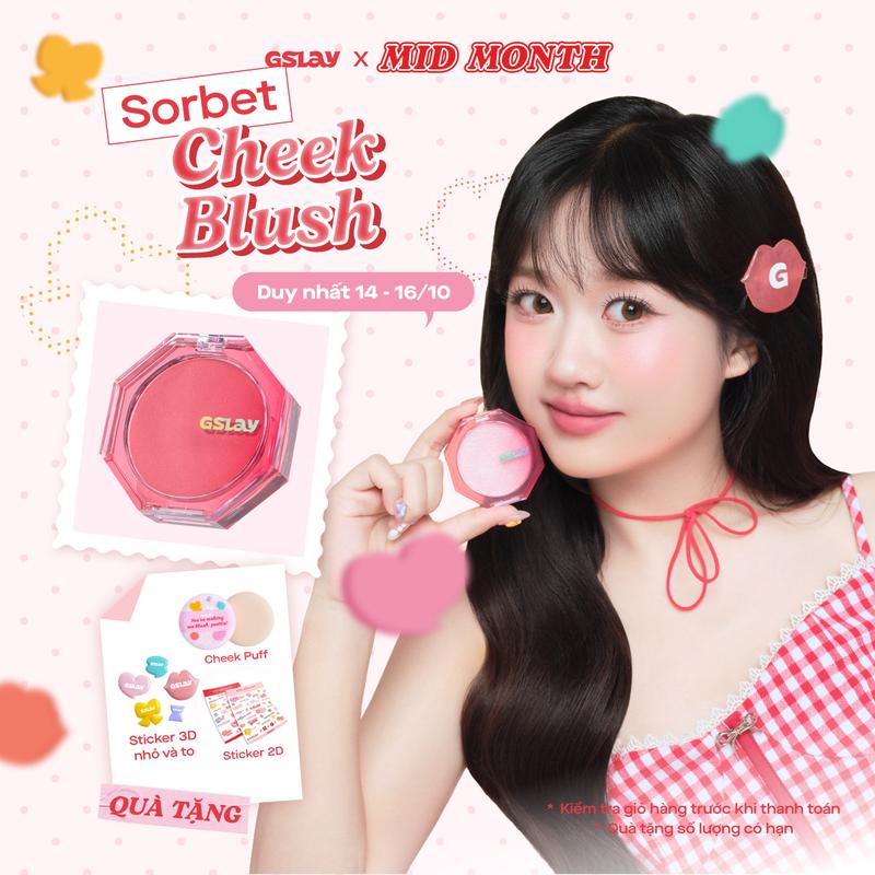 Má hồng kem hoá phấn GSLAY Sorbet Cheek Blush thuần chay mịn lì và nhũ dễ tán bền màu 5gr