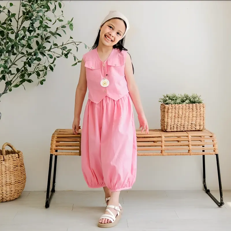 OLIVIA SET 3-12 TAHUN SETELAN ANAK PEREMPUAN POLOS KATUN LINEN 1