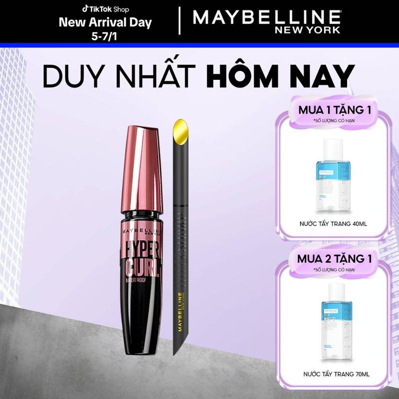  Bộ trang điểm Bút kẻ mắt nước siêu sắc mảnh 36H không trôi Hyper Sharp Mascara Dài Mi và Cong Mi Hyper Curl Waterproof Maybelline New York 