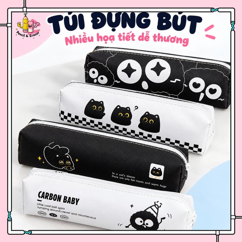 Túi Đựng Bút Mèo Đen Và Carbon Baby Dễ Thương, Có Khóa Kéo, Tiện Mang Đi Học
