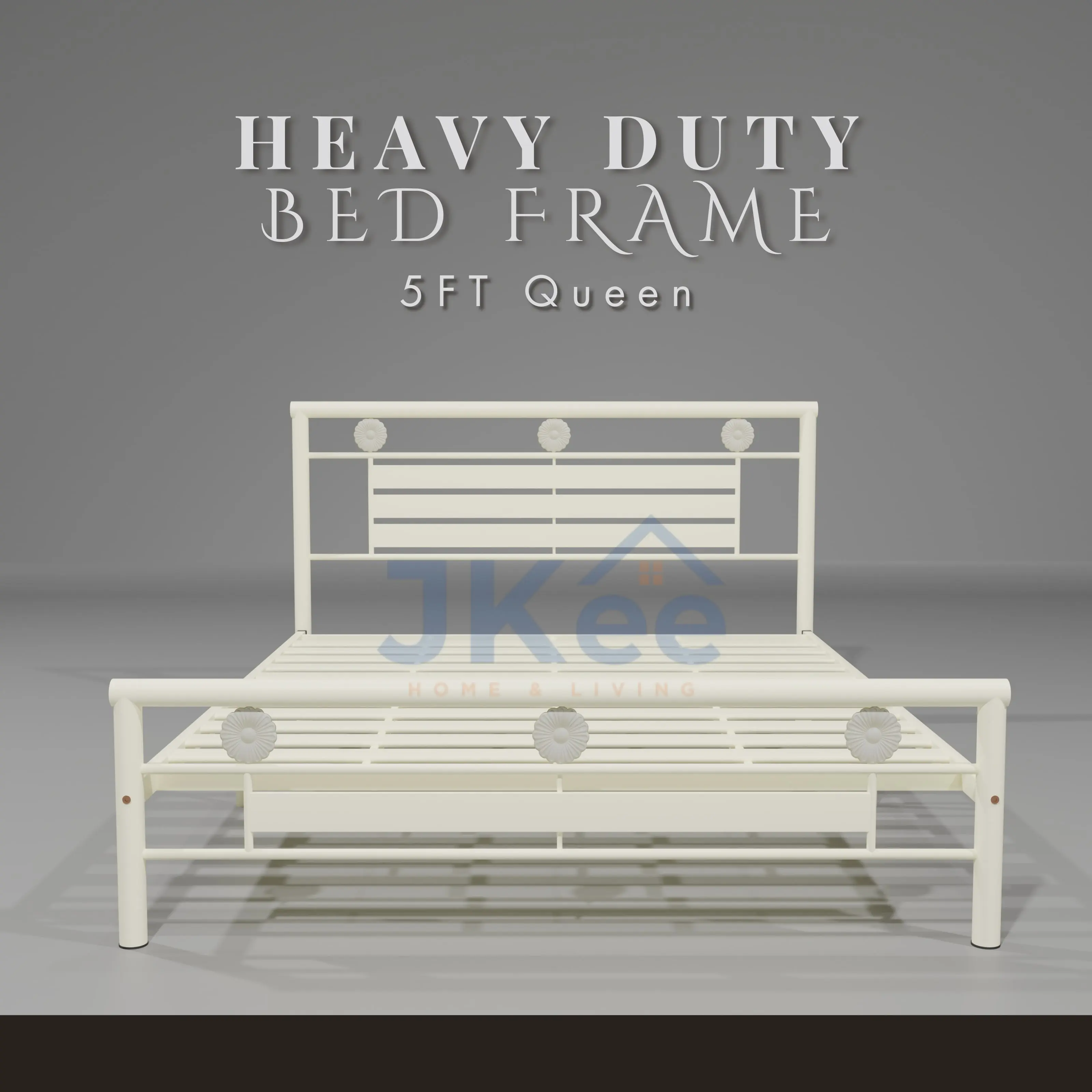 (+TILAM) (KING SIZE) JKEE WHITE HEAVY DUTY Solid Metal Queen & King Bed Frame Set / Set Katil Queen & King Besi SUPER BASE PUTIH / 100% Katil Besi - Furniture