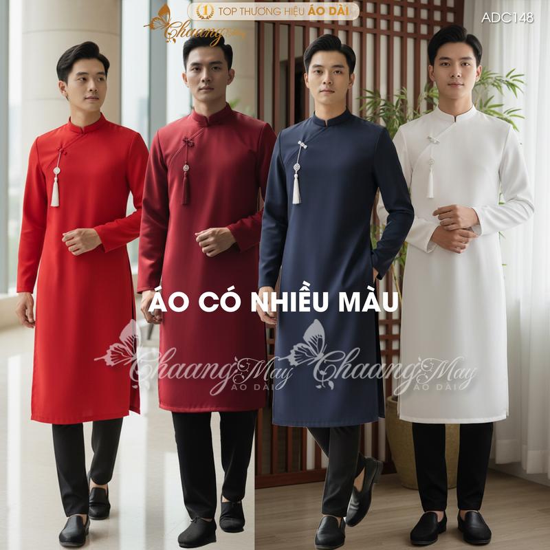   TẶNG KÈM KHĂN XẾP  Áo dài cách tân Nam truyền thống tu rua ngọc bội ADC148 may sẵn dự tiệc sự kiện cưới lễ tết đẹp 
