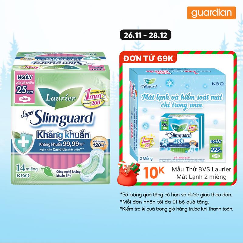  Băng Vệ Sinh Laurier Super Slimguard Siêu Mỏng Có Cánh 25Cm 14 Miếng 