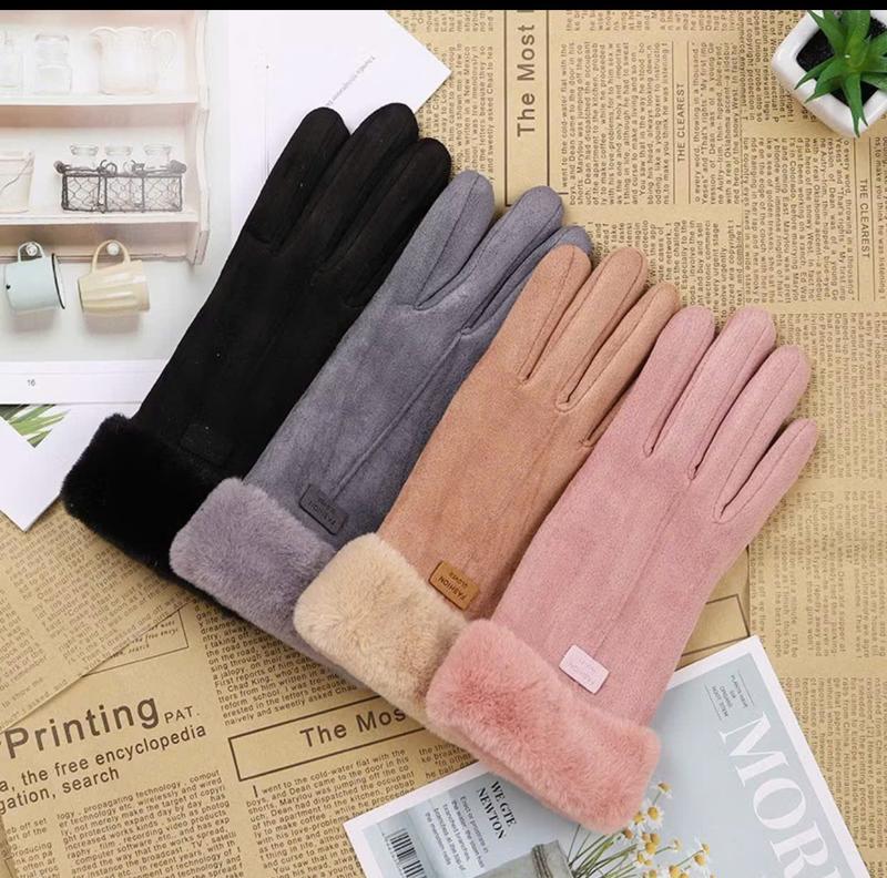  Găng tay da lộn lót lông cảm ứng nữ - Bao tay da lộn cảm ứng 