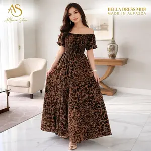 ALFAZZA - BELLA DRESS MIDI WANITA RAYON VISCOSE MOTIF CASUAL BAJU PANTAI BUSUI BUMIL