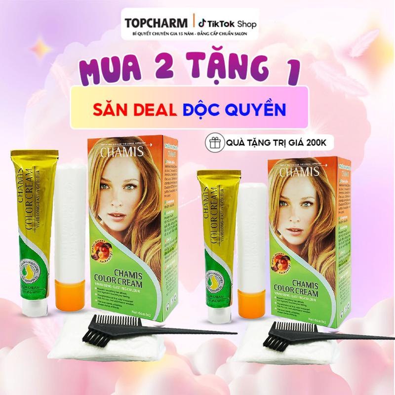   10 DEAL - 2 HỘP TẶNG THÊM 1  TOPCHARM Kem nhuộm thời trang 30 màu lên màu nhanh chuẩn sắc dưỡng tóc bóng mềm  tặng trợ nhuộm bao tay lược  Nhuộm Tóc Đổi Màu Tóc Nữ CHAMIS   