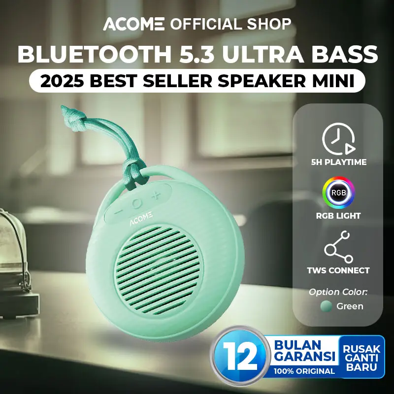 【BISA COD】ACOME A15 SPEAKER MINI TWS BLUETOOTH 5.3 ULTRA BASS WITH RGB PORTABLE ORIGINAL - GARANSI 1 TAHUN