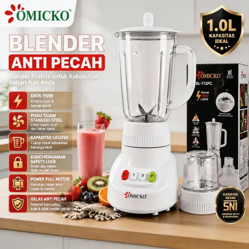 COD Blender BL-T11PC Dapur Omicko 2IN1/3IN1 SNI, Daya Kuat Hemat Listrik, Bisa Hancurkan Es Batu, Blender Jus + Penggiling Bumbu Kapasitas 1.0L/1.25L/1.5L