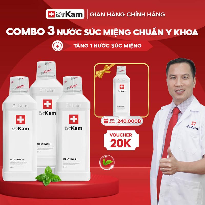 [MUA 3 TẶNG 1] Nước súc miệng DrKam - khử hôi miệng, giảm viêm nướu, viêm họng (250ml).