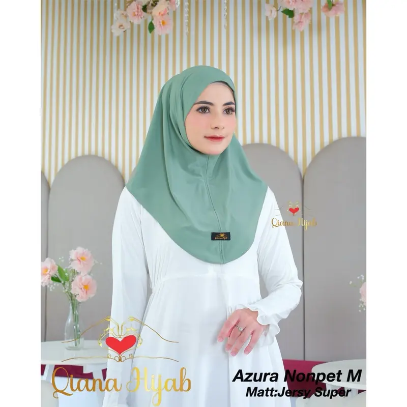 Paket murah khusus 12.12 per 3pcsHijab Bergo Instan Azura nonpet Wanita Muslim Lembut Kerudung Woven Yarn Dyed Fabric Beige Grey Instant Hijab Mesin Dicuci Wine Khimar Panjang Syari 2