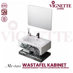 MR.Tao Lemari Kamar Mandi 2 Lantai Modern 60 cm Waterproof dengan Wastafel Keramik Cermin LED 3 Warna dan Keran Variasi 5 Pilihan KabinettiI excess Websites