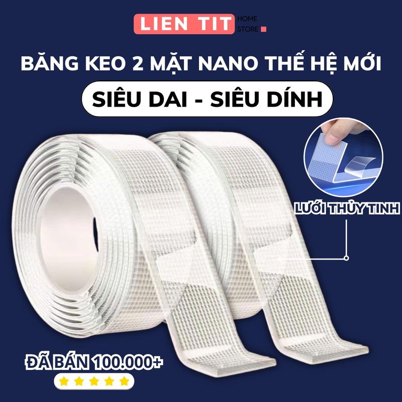 Băng Keo 2 Mặt Nano Trong Suốt 3cm*3m Siêu Dính Dán Tường Treo Tranh Tiện Lợi