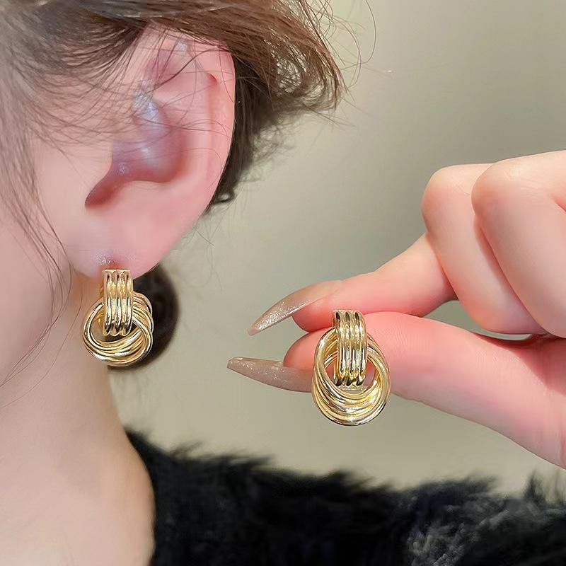 Product Introduction of Metallic texture multi circle knotted earrings, trendy European and American style, geometric earrings, creative and personalized women's earrings 0
