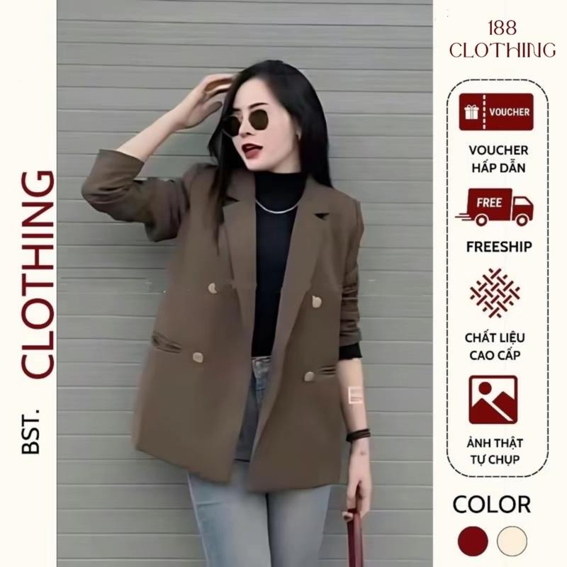  Áo blazer nữ cài chéo 4 khuy áo vest dài tay thiết kế khoác ngoài vải chéo Hàn phong cách Hàn Quốc 