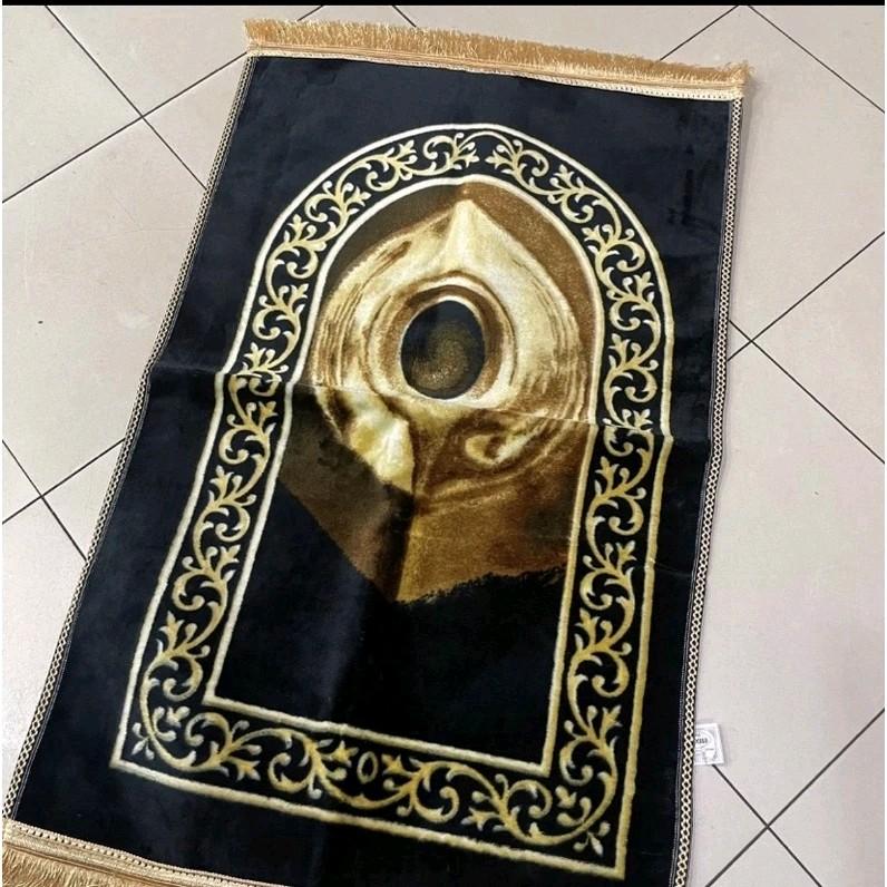 Sajadah tebal anti slip uk 70x110cm sejadah rumbai motip kiswah warna hitam dan cream nyaman dan lembut Turki Muslim 2