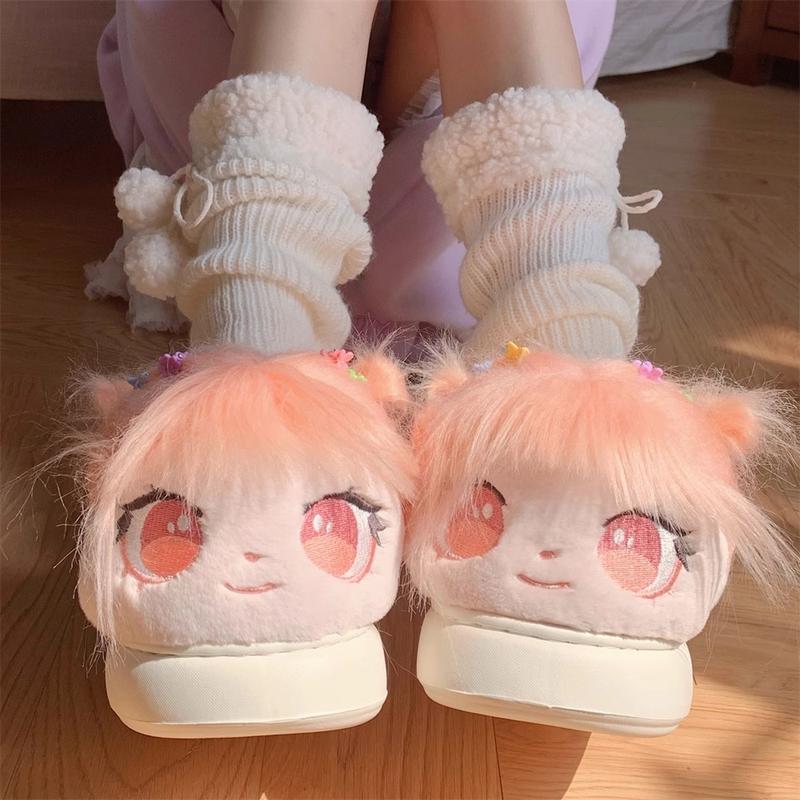  XIXITIAO Dép bông hoạt hình dễ thương cho nữ mùa đông DIY đế dày ấm áp đi trong nhà giày lông 