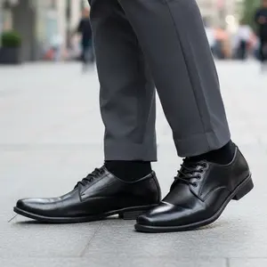 Finetic Sepatu Pantofel Oxford Pria Kulit Hitam Polos Model Tali Kantor Kerja Shoes