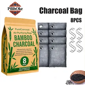 8Pcs Bamboo Charcoal Air Purifying Bag Penjernih Udara Air Purifier Penghilang Bau Odor Removing Bag(Pengait Tidak Termasuk)