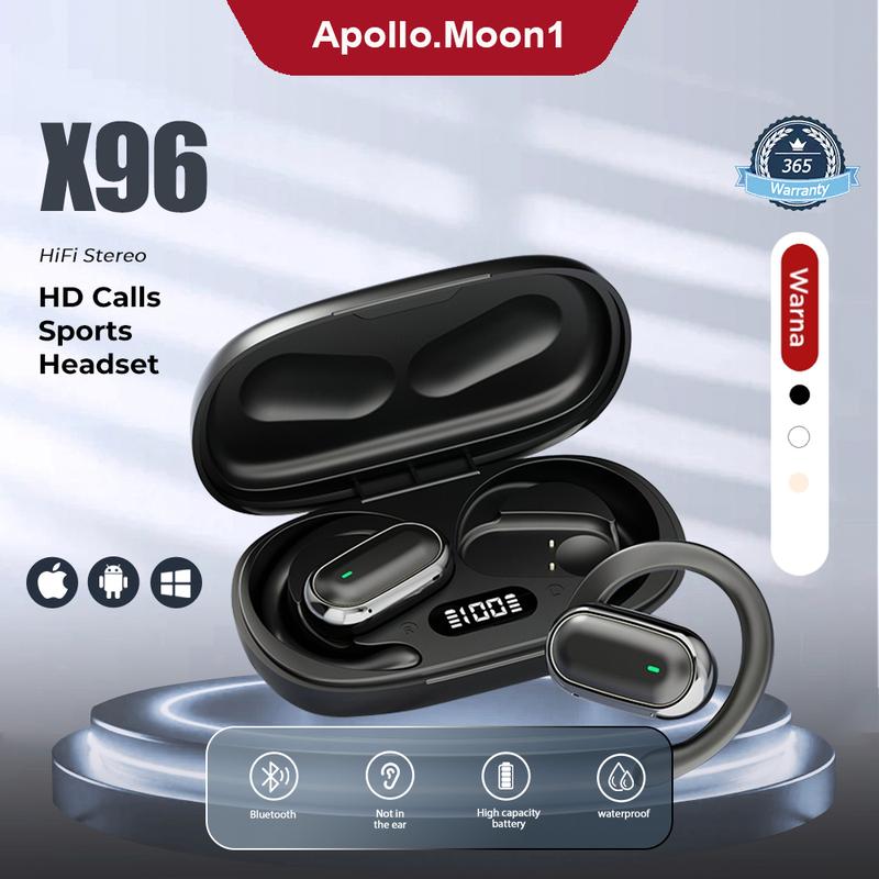 Original X96 TWS Headset Bluetooth 5.3 Wireless Earphone Yang Dapat Diputar 130° Open Ear Bone Conduction LED Digital Display OWS Olahraga Earhook Earphones Noise Reduction HIFI Stereo Bass Sports Headphones Sesuaikan posisi untuk Android lOS With Mic 0