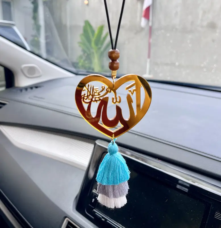 Gantungan Spion Mobil Lafadzh Allah Warna Emas Bolak Balik Tebal 4 mm Ukuran 7 cm buat 3