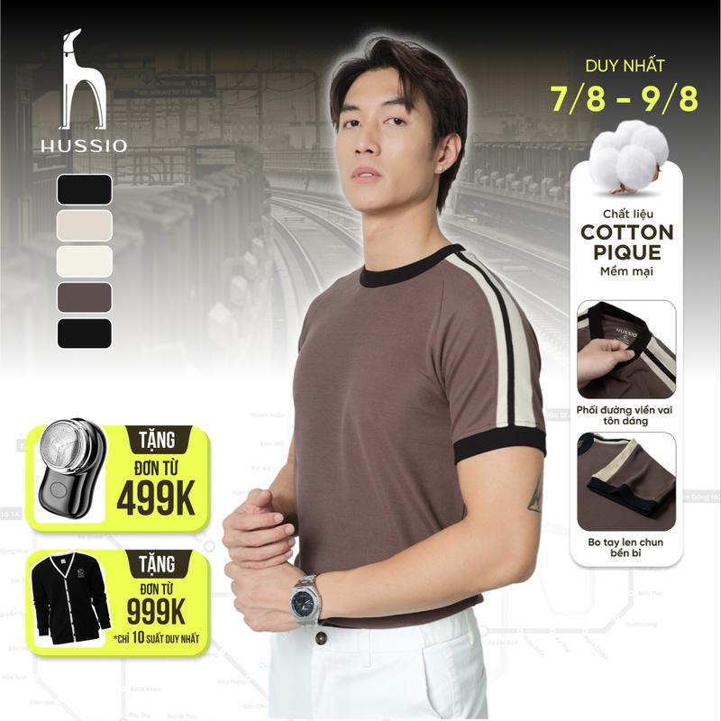 Áo thun nam cổ tròn AUSTIN vải Cotton Pique dày dặn, mềm mịn, trẻ trung - HUSSIO