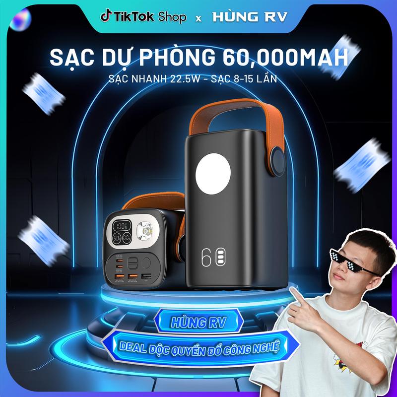 [Xả Kho - Hùng RV] Sạc Dự Phòng FUSIONX FX601 60.000mAh - Cell Pin NV, Tích Hợp Đèn Led Sạc Nhanh PD, PPS 22.5W, Sạc Đa Thiết Bị | FX601