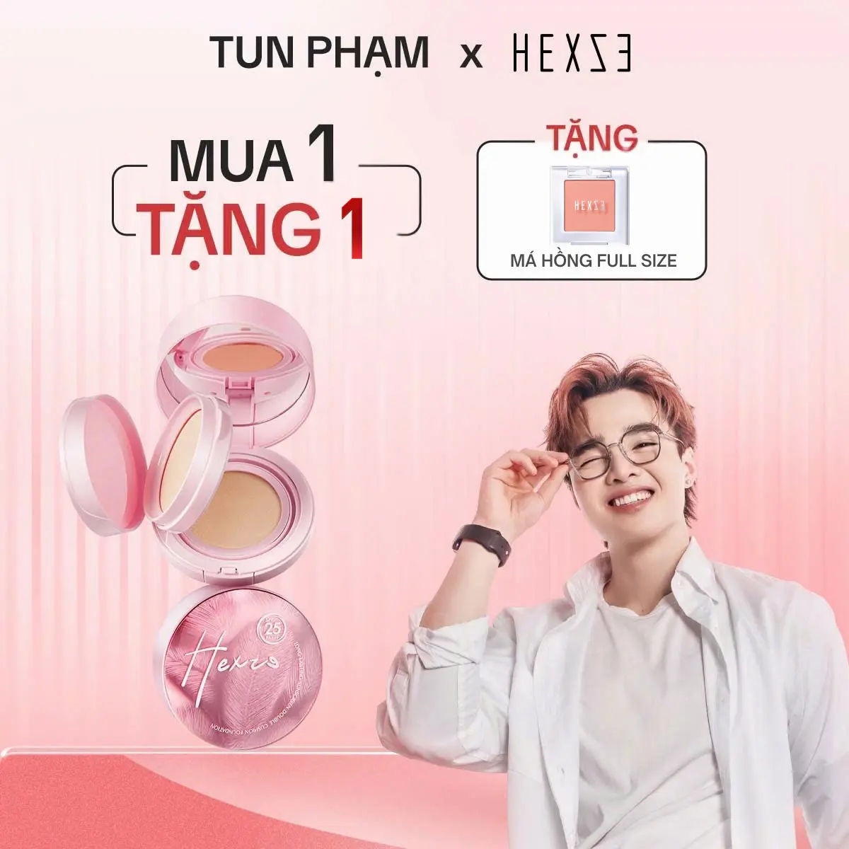 [Tunpham x Hexze]_ CUSHION 2IN1 HEXZE-Cushion +Phấn Phủ 2in1 Hexze Hỗ Trợ chống nắng SPF25 PA+++, Mỏng nhẹ Giữ Lớp Makeup Lâu Trôi( cushion 13g+ Phấn Phủ 6,5g, 2 bông phấn)