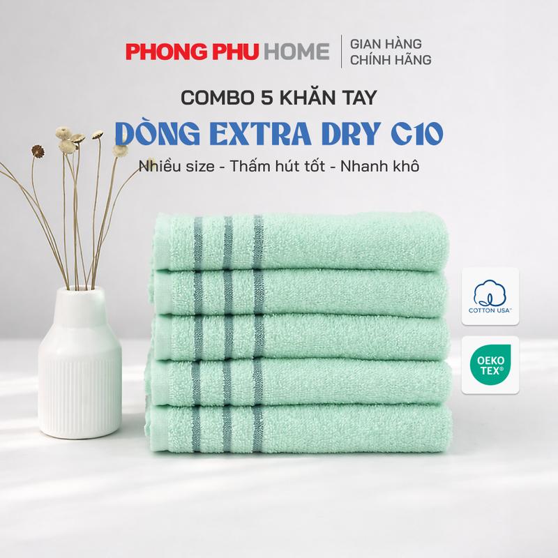 Bộ 5 Khăn gội PHONG PHÚ HOME EXTRA DRY C10, sợi cotton nhập Mỹ, nhanh khô…