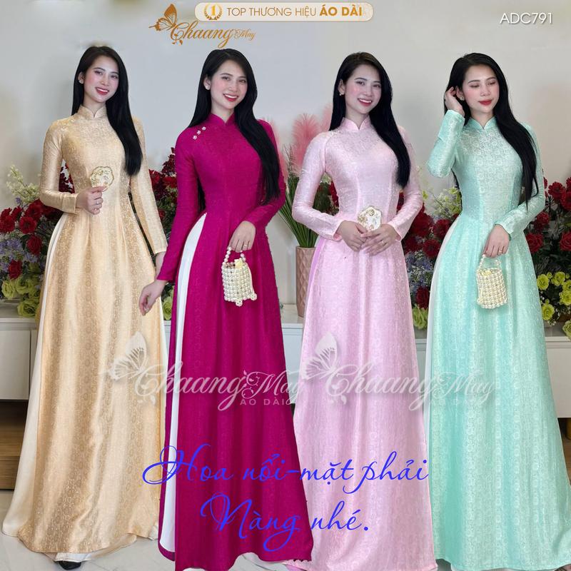 Áo dài truyền thống gấm Hoa Trà may sẵn ADC791 cô giáo viên đi dạy dự tiệc sự kiện lễ tết đẹp
