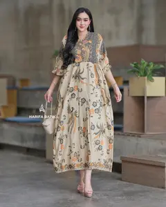 KIRANA Dress Batik Elegan Premium Daster Panjang Busui Friendly Adem Simpel Midi Jumbo Gamis Pendek Rayon Super Flowy Motif Klasik Modern Nyaman