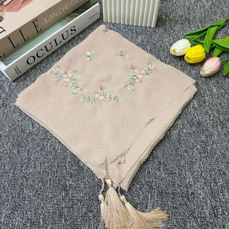 Hijab Segi Empat Potton Star Tassel Bordir Bunga Sakura Kerudung Wanita Muslim Katun Nyaman Square 7