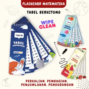 Flashcard Tabel Perkalian Pembagian Penjumlahan Pengurangan Lembar Belajar Berhitung