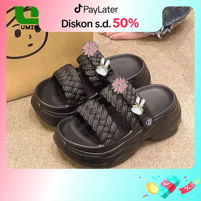 UMINIY Sandal Wedges Wanita Kekinian Tali Sandal Fuji Korea Style Motif Sandal Jelly