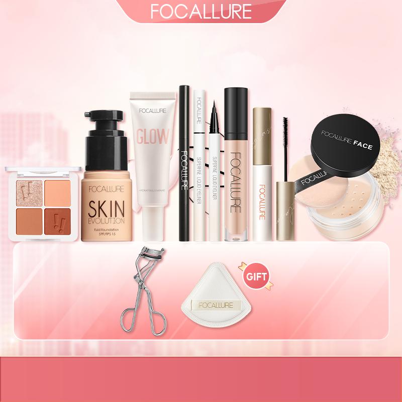 【TẶNG BẤM MI + BÔNG MÚT TÁN FOCALLURE Kem che khuyết điểm + Kem nền dạng lỏng + Mascara + Bảng phấn mắt + Chì kẻ mày + Bút kẻ mắt + Kem lót + Phấn phủ