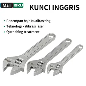 ISKU Kunci Inggris 8"-12" Carbon Steel Adjustable Wrench Anti Karat dengan Teknologi Laser dan Quenching Treatment