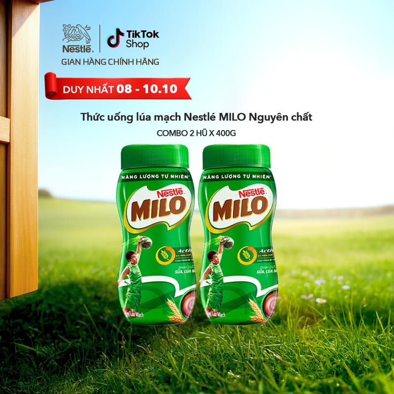 [KHÔNG QUÀ TẶNG KÈM] Nestlé VN Combo 2 Hũ nhựa Thức uống lúa mạch Nestlé MILO Nguyên chất 400g-ST