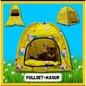 Tenda kucing lipat fulset free kasur 45x45x50 cm motif karakter rumah kandang kucing lucu