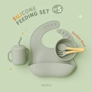 KEOLA - 5PCS FREE BOX Set Premium Silicone Gift Set / Hampers / Peralatan Makan Bayi Silicone Piring Garpu
