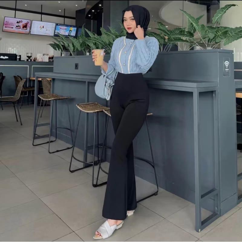 Celana Kulot Cutbray Highwaist Panjang Wanita - Highwaist Flare Scuba Pants - Bawahan, Casual Basic Formal 1