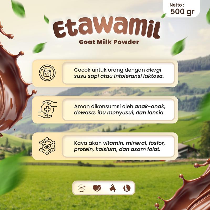 ETAWAMIL Susu Kambing Etawa Bubuk - Rasa Cokelat Enak Sehat Halal BPOM 1000 gram 1 KG Milk 7
