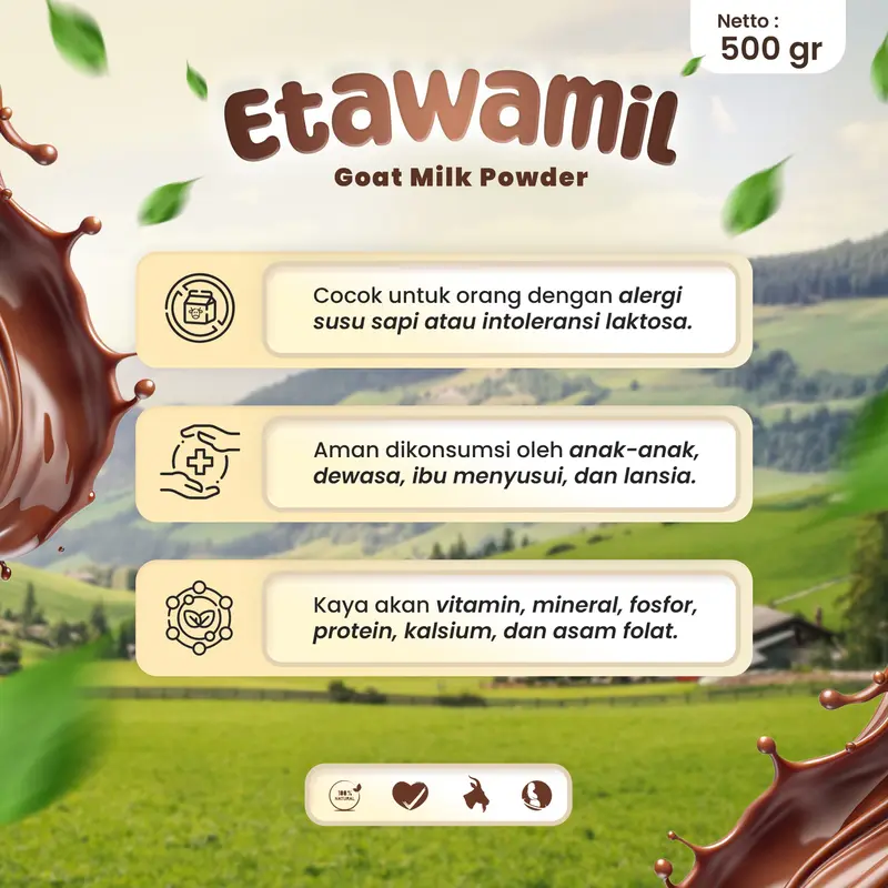 ETAWAMIL Susu Kambing Etawa Bubuk - Rasa Cokelat Enak Sehat Halal BPOM 1000 gram 1 KG Milk 6