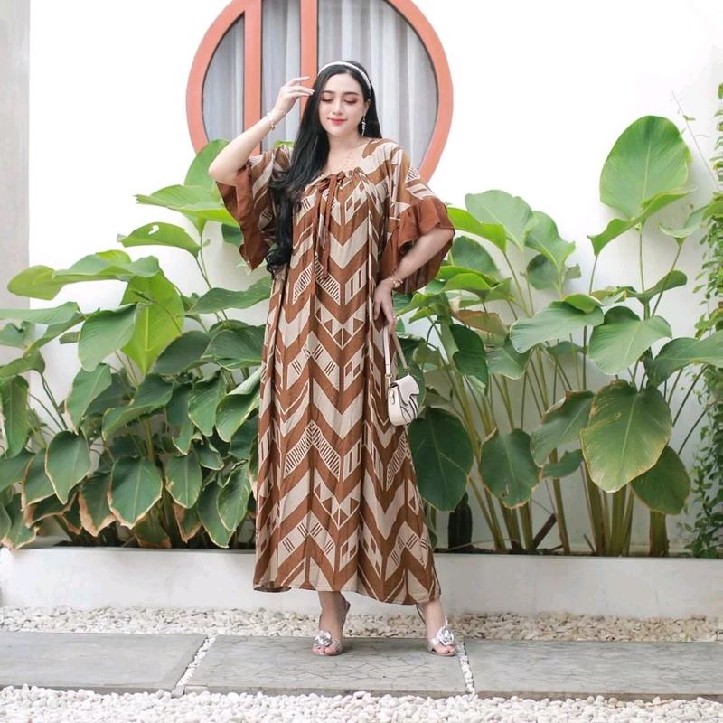 SEDRESS INARA ZIKZAK JUMBO VIRAL KEKINIAN DASTER LONGDRES GAMIS TERBARU TERLARIS TERMURAH Tidur Menyusui Melar Rayon Casual Motif 4