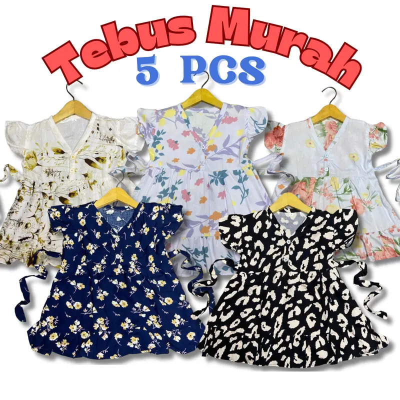 PAKET 5 PCS DRESS RUFFLY 0-6TH bestseller baju anak perempuan harian dress anak murah viral rayon tidur kekinian Bayi 4